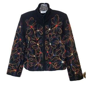 Vintage Jacket Blazer Wearable Art Artsy Beaded Embroidered Boho Womens S Lined